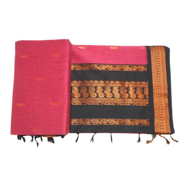 Image of Pure Kalyani Cotton Saree | Zari Border & Blouse Piece - Lata Gadwal Design | Traditional Saree