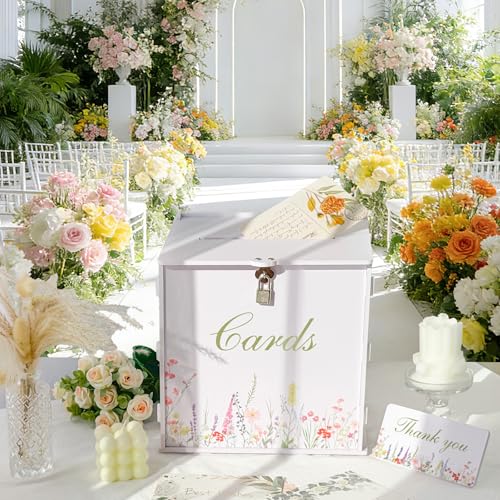 Image of OurWarm White Wedding Card Box with Lock, PVC Gift Card Box for Wedding Decorations Reception, Money Gift Boxes for Party Baby Shower Anniversary Bridal Graduation Decor