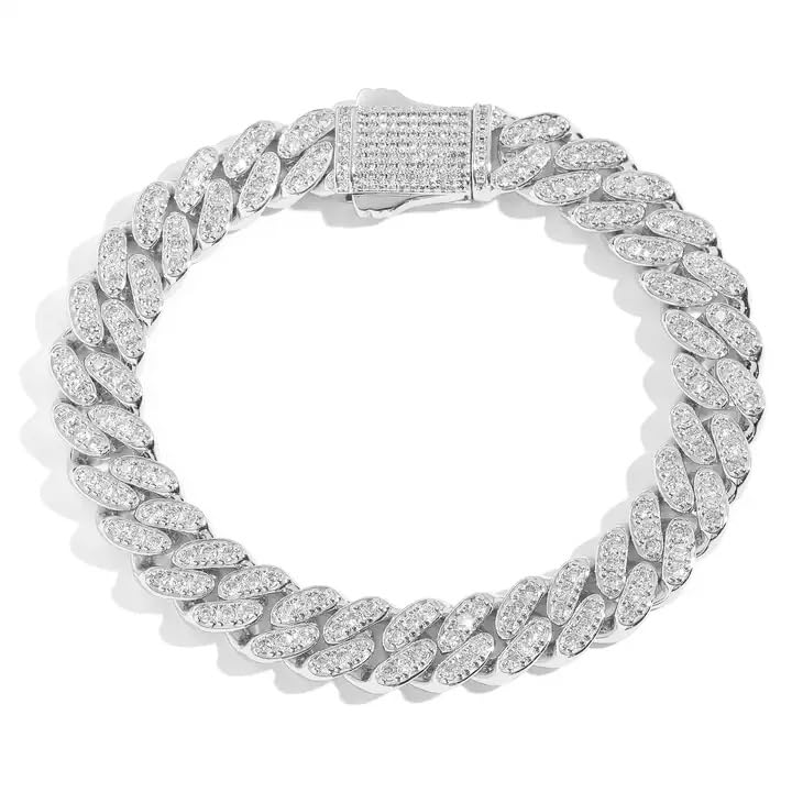 MIAMIMc Stan bracelet for men Cuban Link Chain Silver Bracelet for boys Women girls gents Bracelets Iced Cubic Zirconia Stone diamond chain Bracelets Stainless Steel Ice Stylish Rapper -437