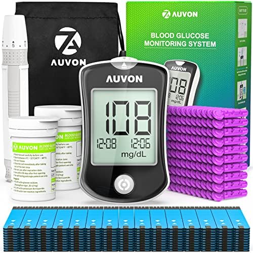 AUVON Blood Glucose Monitor Kit, High Accuracy Blood Sugar Test Kit with 150 Glucometer Strips, 100 30G Lancets, 1 Lancing Devices,DS-W Diabetes Testing Kit, No Coding Required, Travel Size