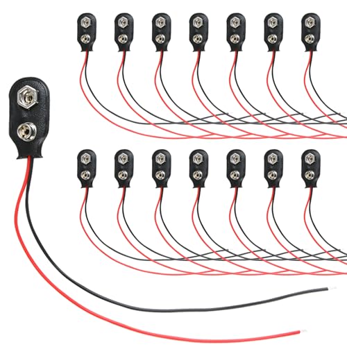 15 Piezas Conector Pila 9V, Clips Tipo I con Cable de 15cm, Carcasa de Plástico Resistente, Ideales para Electrónica y Proyectos de Bricolaje, Negro