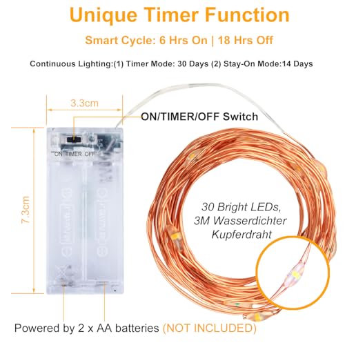 innotree 6 Stück LED Lichterkette Batterie mit Timer, 3M 30 LEDs – Ansicht 2