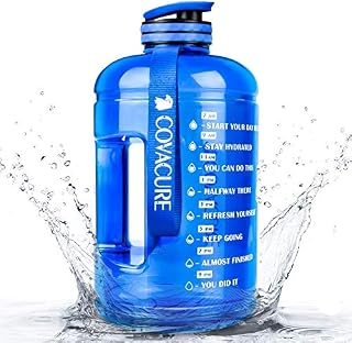 Covacure 1 Gallon Water Bottle with Time Marker - Reusable 360°Leak-Proof Drinking Water