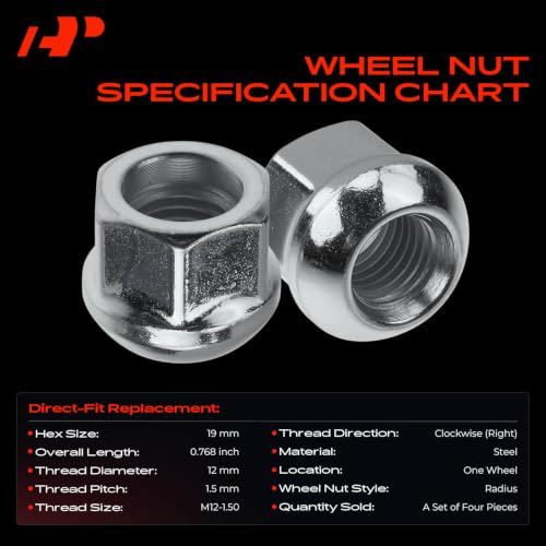 Image of A-Premium One Wheel M12-1.50 Wheel Lug Nuts, Set of 4 | Compatible with Acura CL Integra Legend Vigor & Honda Accord Civic CivideSol CRX Fit Insight Prelude