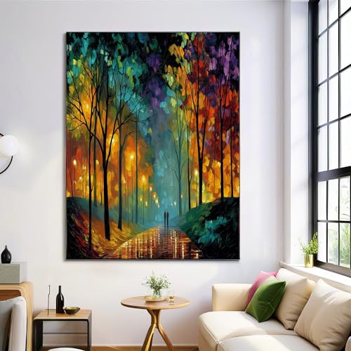 Peinture sur toile arbres de rue pour créer un salon chaleureux