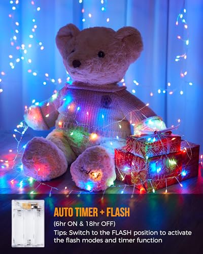 Image of 2Pack Battery Operated Fairy Lights, 10 Ft 120LEDs Firecracker String Lights Waterproof Silver Wire Starry Firefly Light for DIY Wreath Home Wedding Indoor Outdoor Christmas Decorations, Multicolor