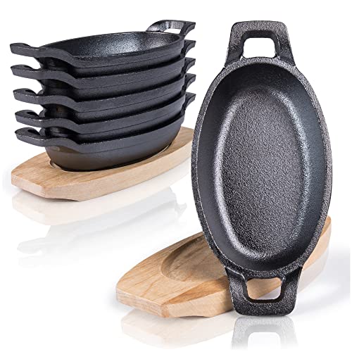 Amazy Gusseisen Servierpfanne 6er Set mit Holzuntersetzern - 15,4...