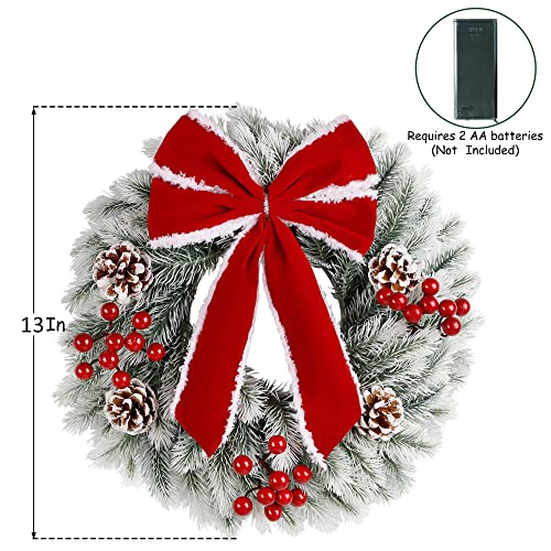 Twinkle Star 3 Pack Lighted Christmas Wreaths, 13 Inch Pre-Lit Small Xmas Wreath With Large Red Bow, Pine Needle Wreath With Led Lights, For Front Door Holiday Wall Christmas Party Decorations #TOP1