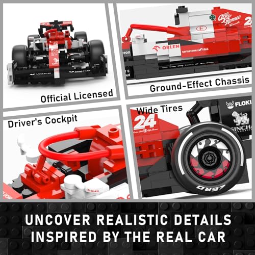 Image of 1:24 Racing Car Model Building Kit for Alfa Remeo F1 C42, Formula 1 Collectible Construction Set with 340 Pcs Bricks, Wide Gear, Brithday Gift for Adult, Red