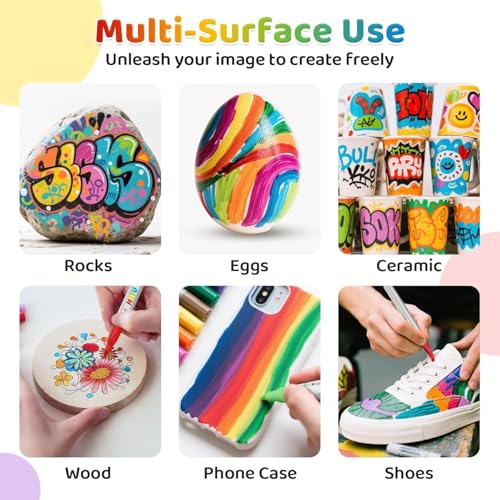 HOTU Long Lasting Acrylic Paint Markers Brush Tip 18 Colors, Automatic Ink Control Acrylic Markers for Adults Coloring Book No bleeding, Paint Pens for Rock Painting Fabric Wood Eggs DIY Crafts — view 2