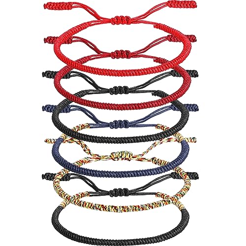 Yinkin 6 Pcs Tibetan Bracelet Buddhism Handmade Knot Rope Bracelet Woven Thread String Bracelet Lucky Multicolor String Thread for Men Women Friendship Couple