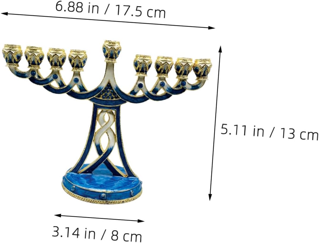 Metal Branch Menorah Candle Holder for Hanukkah Jewish Year Vintage Enamel Finish Religious Candlestick Metal Desktop Centerpiece for Family Gatherings and Holiday Decor