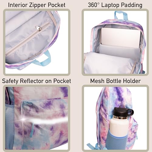 Image of Fenrici Tie Dye Backpack for Girls, Teens, Girls' Backpack for School, Kids' Bookbags with Padded Laptop Compartment, Tie Dye, Pink, Pastel, 17 Inch