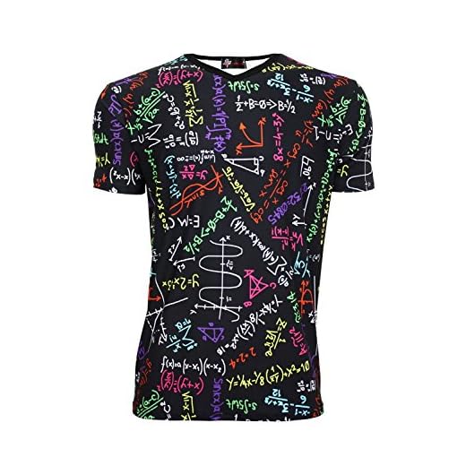 para matemáticas para Hombre V Aspecto de Pizarra y School fórmulas con impresión de colibríes y T-Camiseta de Manga Corta para el Cuello