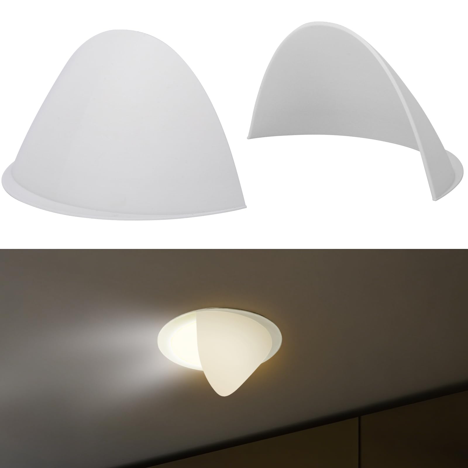 pack of 4 self-adhesive curtains for recessed ceiling lights, glare blockers and light diffusers, easy installation, white