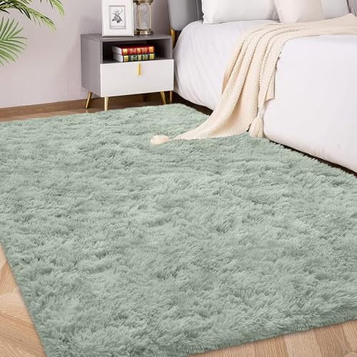 FVVRAX 90x150cm Light Green Shaggy Rug Soft Fluffy Area Rug for Living Room & Bedroom Non-Slip Plush Carpet for Kids Nursery Dorm Machine Washable Large Floor Mat