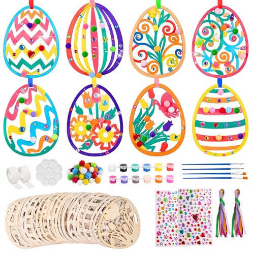 HGRGHH 24 Piezas Huevos de Pascua para Pintar, Pascua Artesanías de Madera, Manualidades Pascua Niños, Colgante de Pascua de Madera para Decorar, para Niños Fiesta Suministros DIY Decoración