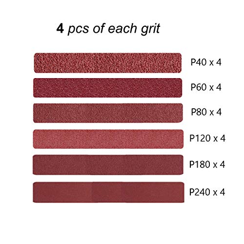 3/8 x 13 Inch Aluminum Oxide Sanding Belts, 4 Each of 40/60/80/120/180/240 Assorted Grits Abrasive File Belts for Air Belt Sander, 24-Pack