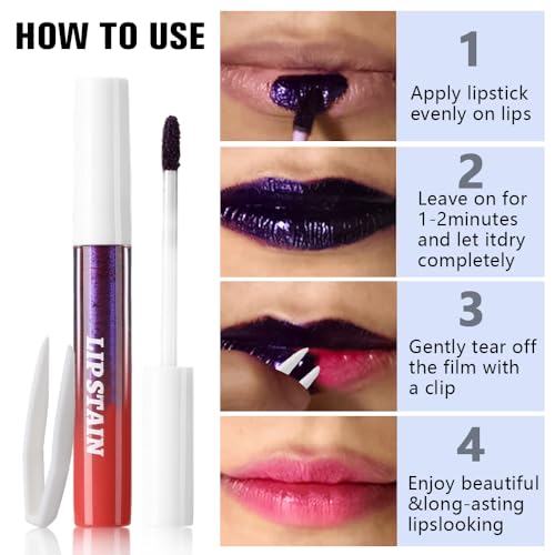 Image of evpct 3Pcs Maroon Mauve Vivid Red Peel Off Lip Stain Tints, Matte Liquid Lipstick Lip Stain Long Lasting Waterproof for Women, Longwear Lipstick Peel Off Highly Pigmented Smudge-proof Easy to Apply