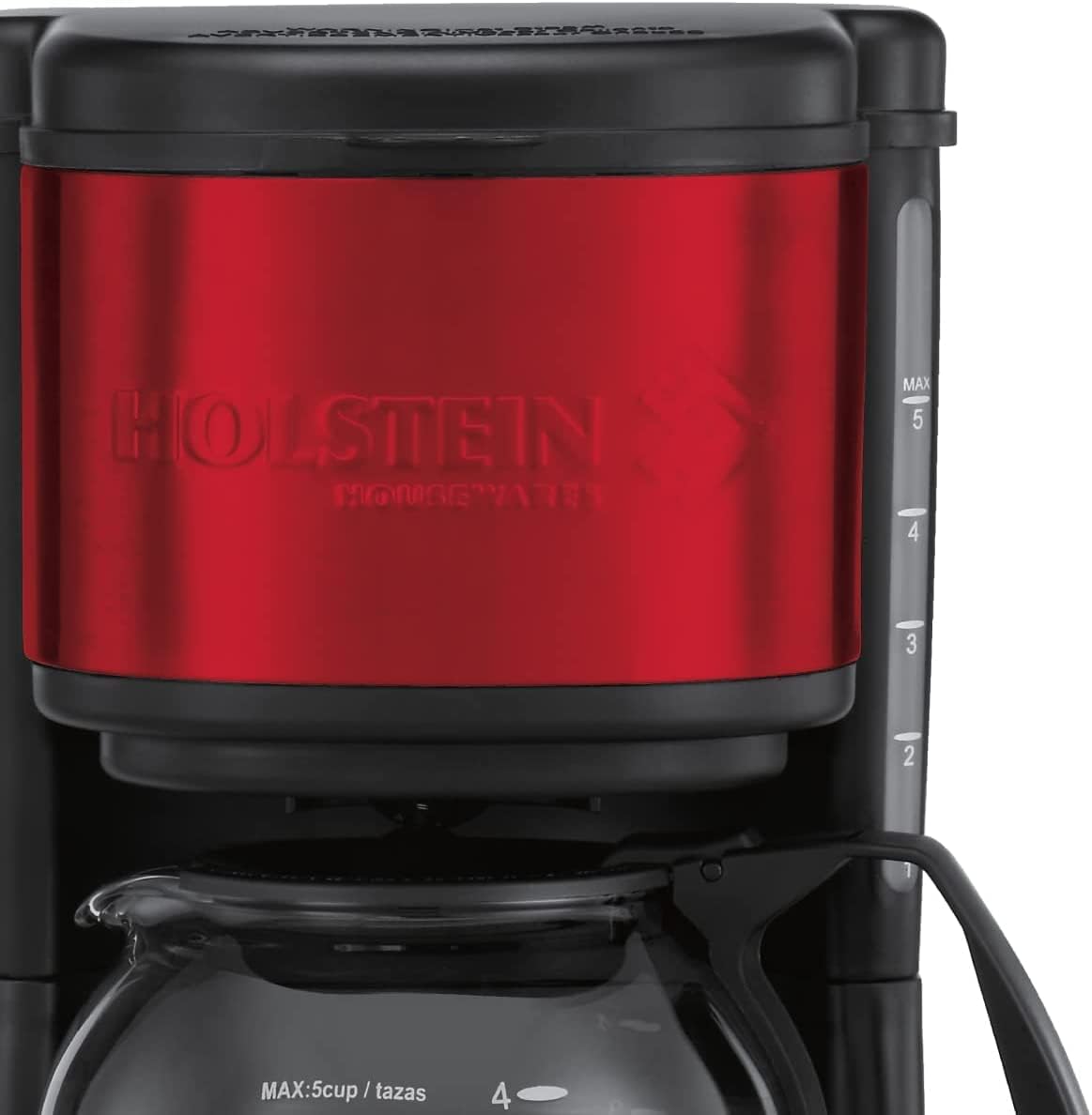Holstein Housewares 5 Cup Coffee Maker, Black/Metallic Red - User Friendly One-Touch Operation