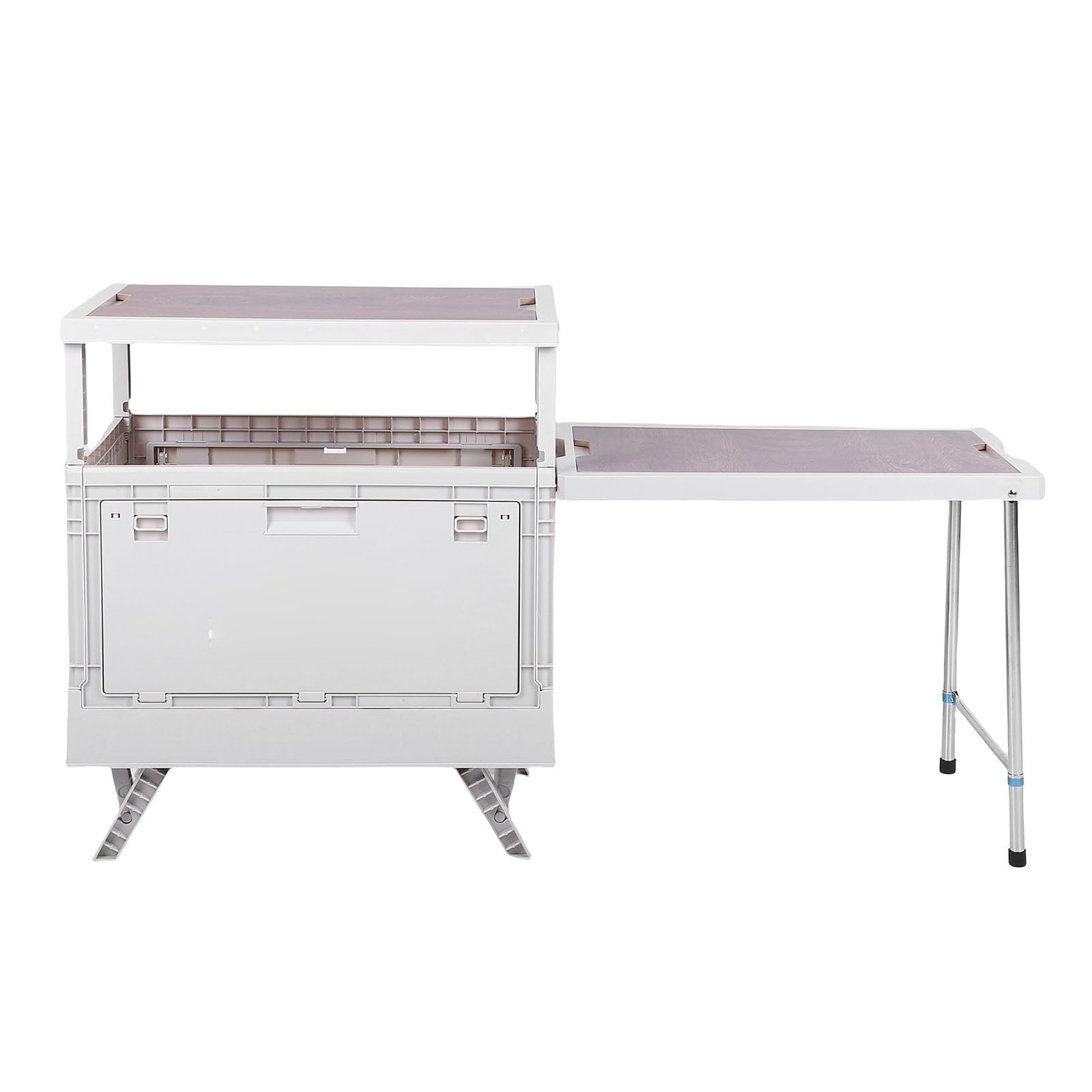 GLOGLOW Zusammenklappbare Camping-Aufbewahrungsbox mit Tischplatte, Multifunktionale, Zusammenklappbare Camp-Küchenbox für Picknicks Im Freien und Aufbewahrung Im Kofferraum (Beige)