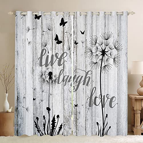Rustic Wooden Board Curtains & Drapes, Dandelion Wish Seeds Curtains For Kids Teens Adult Bedroom Decor, Grey Wood Plank Barn Farmhouse Window Curtains Rustic Butterfly Blackout Curtains,42" Wx84 L #TOP29