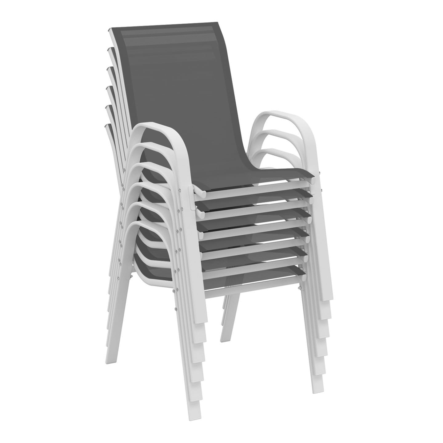 IDMarket - Salon de Jardin Madrid Table 190 CM et 8 chaises empilables Blanc et Gris