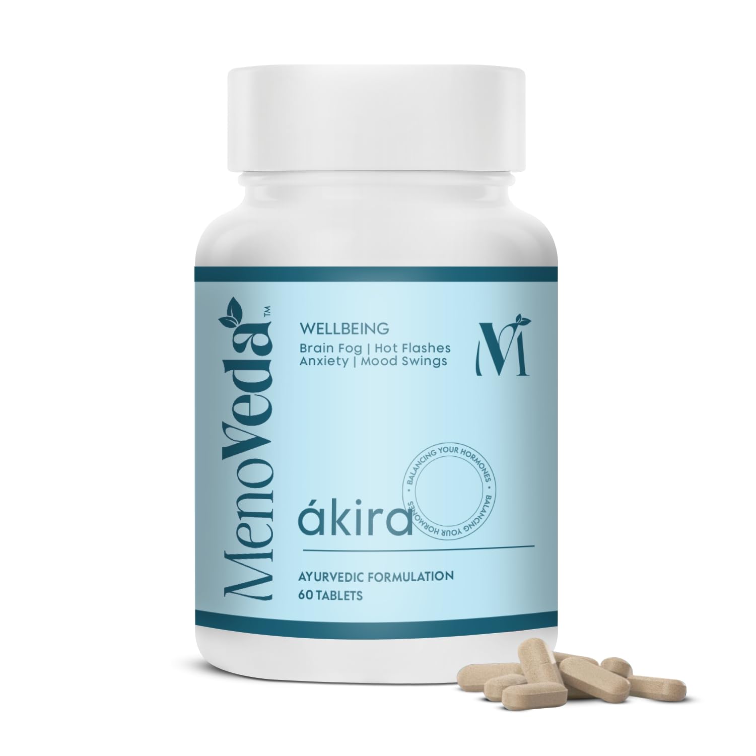 Menoveda Akira Nearing Menopause Supplements For Women | Manage Hot Flashes | Stress | Night Sweats | Fatigue | Ayurvedic Tablets for Women - 60 Tab