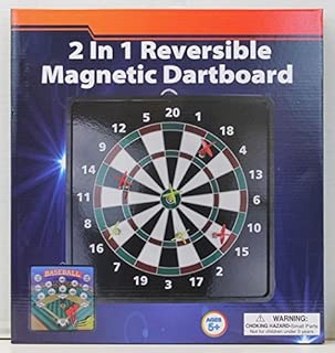 2-in-1 Reversible Magnetic Dartboard with Standard Darts & Baseball Game - coolthings.us