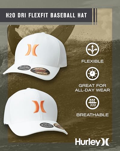 Image of Hurley Mens Baseball Cap - Moisture Wicking Curved Brim Flexfit Fitted Hats for Men with H2O-Dri Sweatband (Sizes: S-XL)