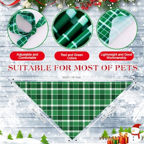 Image of Abbylike 50 Pcs Christmas Plaid Dog Bandanas Bulk, Red and Green Gingham