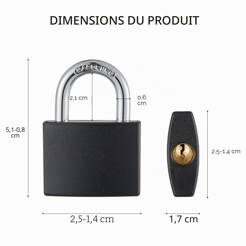 CINCINNO Lot de 8 cadenas recouverts en aluminium avec clé, 4,5 cm avec la même clé, serrure à clé pour l'extérieur