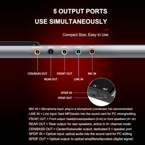 USB Sound Card 6-in-1, 5.1/7.1 Ch Audio Adapter, Optical SPDIF for PC — 사진 3