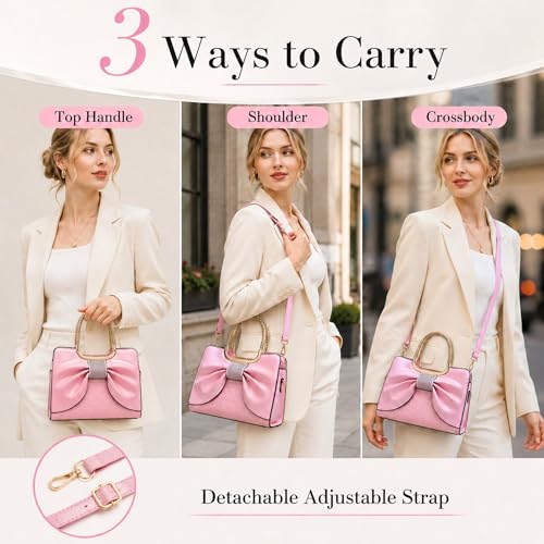 Shoulder Bags for Women, Retro Vegan Leather Handbags with Lock Closure, Y2K Vintage Purse Medium Structured Top-Handle Satchel for Work Travel Party (Pink) — view 5