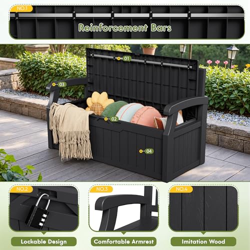 Image of Greesum 80 Gallon Deck Box Storage Bench, Patio Furniture, Dark Black