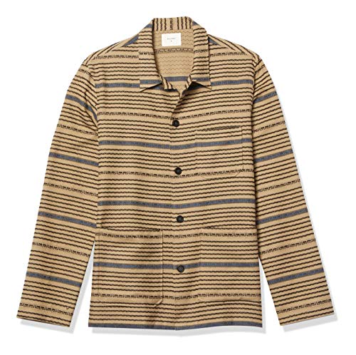 Billy Reid Men's Standard Fit Long Sleeve Button Down Camp Shirt, Beige Textured Stripe, XL