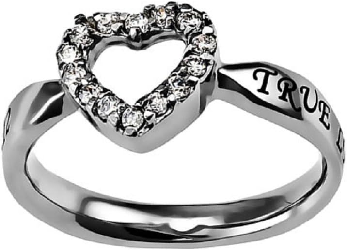 Christian Jewelry Women's Cubic Zirconium Stainless Steel Open Heart True Love Waits Ring (5)