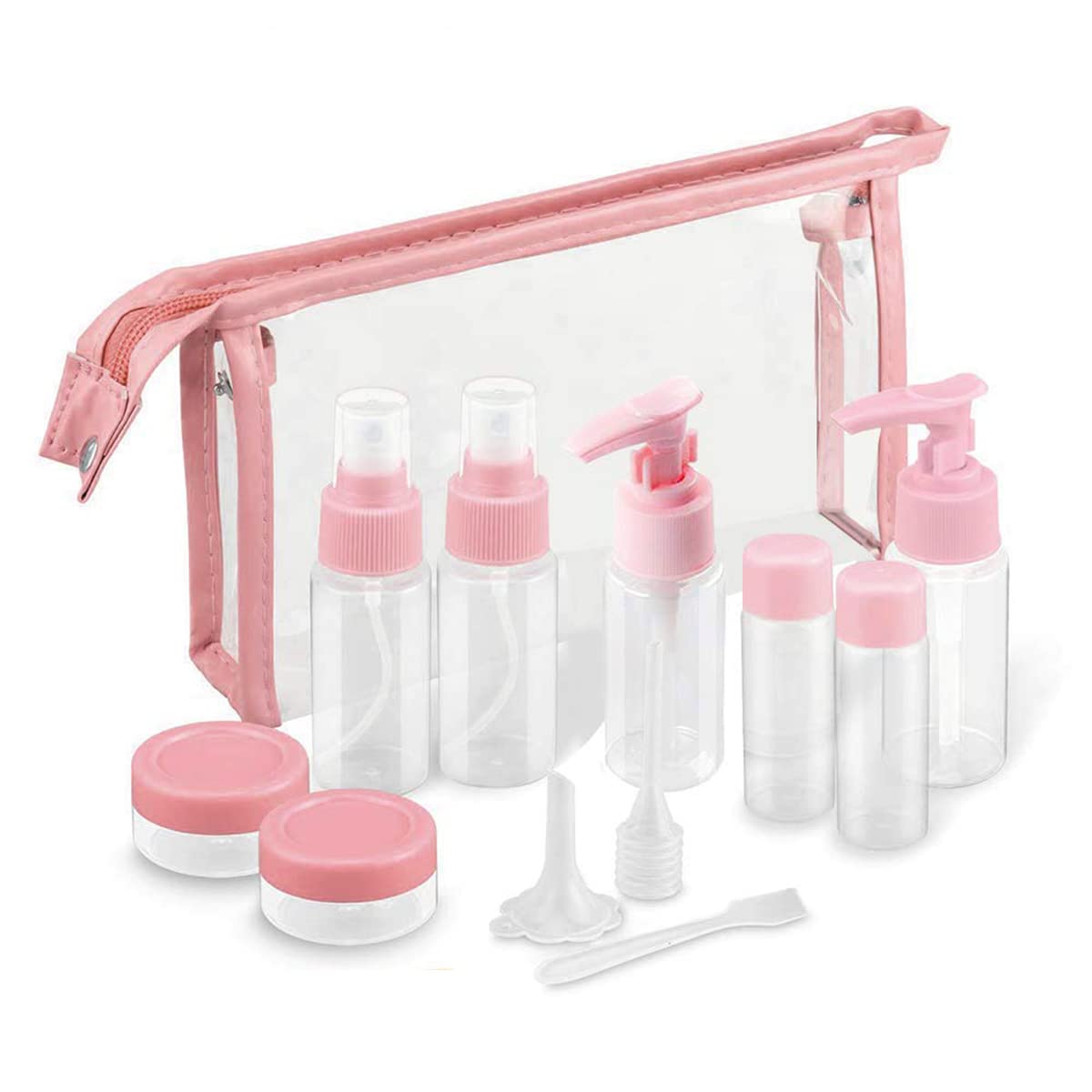Travel Toiletry Bottles Kit Travel Containers, Leak Proof Portable Toiletry Containers Set, Clear PET Flight Size Cosmetic Containers for Lotion, Shampoo, Cream, Soap, Set of 11