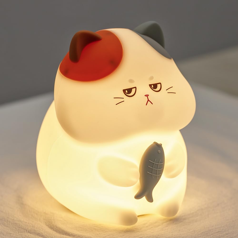 Cat Night Light, LED Squishy Animal Night Lamp Rechargeable, Novelty Nursery Lamp Nightlight