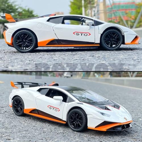 Image of Lambo Huracan STO 1:24 Big Size Diecast Scale Model Alloy Metal Pull Back Toy car for Kids with Openable Doors & Light, Music Toy Vehicle for Kids (White)