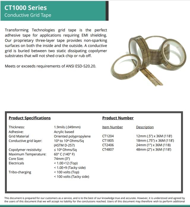 Miniatura 3 de StaticTek Cinta adhesiva ESD  Cinta de celofán conductora EMI Shield con 3 capas  Protección ESD de tierra completa  Antiestática - Área sensible a