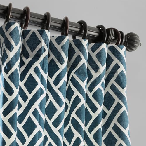 Image of HPD Half Price Drapes Modern Geometric Printed Curtains Luxury Cotton Curtains 108 Inches Long (1 Panel) Room Darkening Curtains for Bedroom & Living Room, 50W x 108L, Crosshatch Geometrical Blue