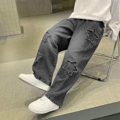 Boy's Cute Star Baggy Denim Pants Elastic Waist Pull On Jeans Straight Wide Leg Jeans for Teen Boys 8-14 Years3