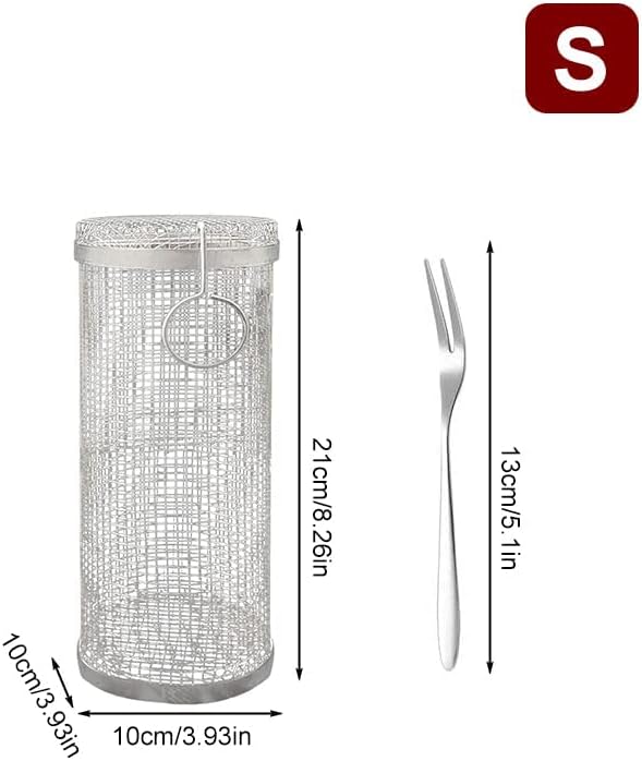 Miniatura 5 de Cesta de parrilla rodante, cesta de parrilla de barbacoa, malla redonda de acero inoxidable para parrilla, cestas para parrilla al aire libre,