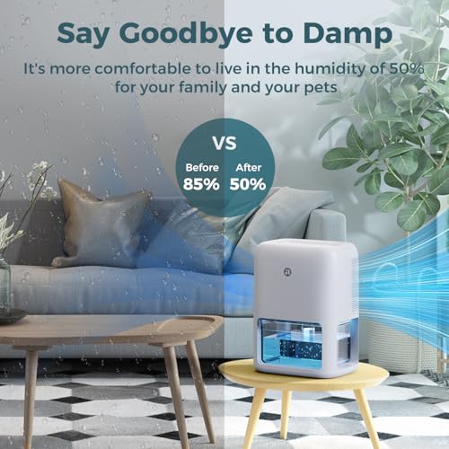 Image of 60 OZ Dehumidifiers for Home, Dual-Semiconductor Quiet Dehumidifier with Timer Sleep Mode Auto-Off 7 Colors Light Portable Small Dehumidifiers for Bathroom, Cloakroom, RV