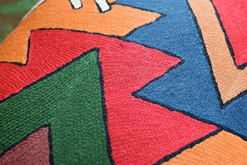 Kashmir Designs Geometric Throw Pillow Cover | Teal Butterfly Kilim Pillows | Southwestern Pillows | Tribal Aztec Pillows | Suzani Chair Cushion | Southwestern Decor | Hand Embroidered Wool Size 18X18 #TOP4