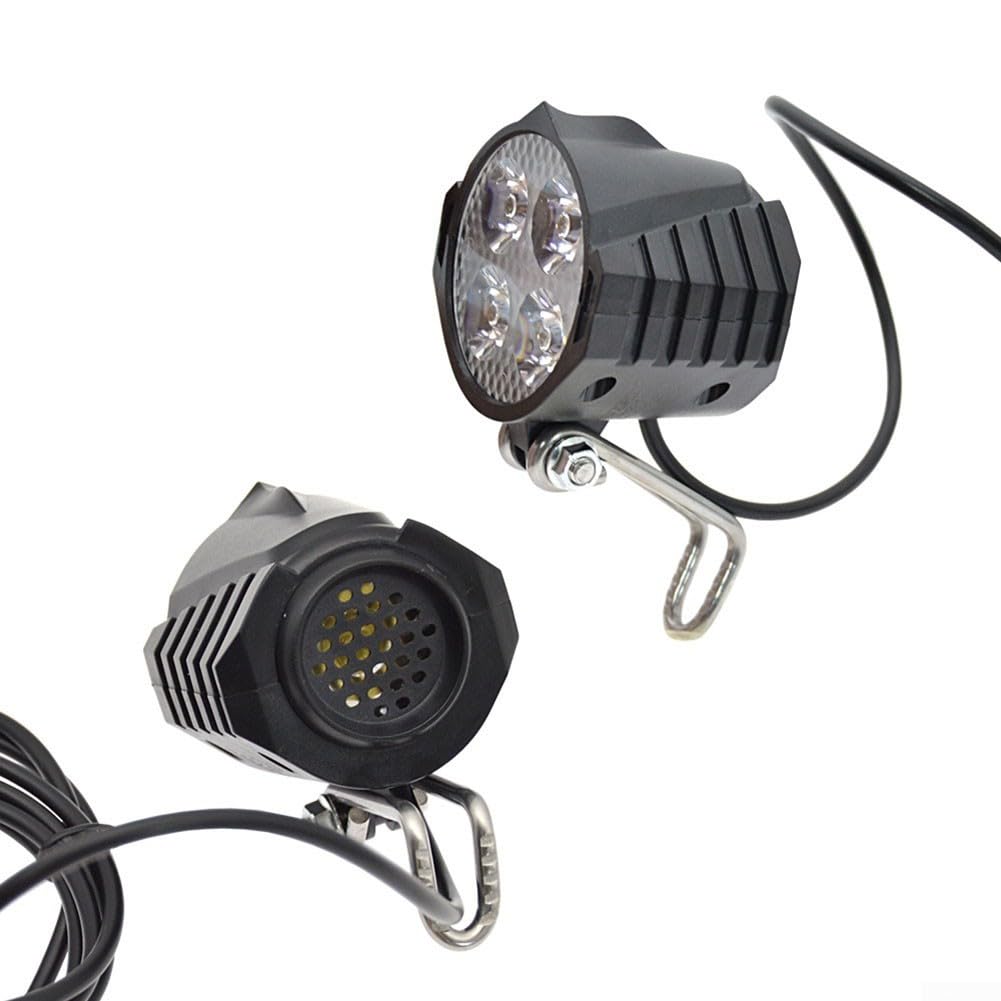 Kit di luci per bici elettrica da 24 V-48 V con interruttore a clacson, set di fari a LED impermeabili e fanale posteriore per bicicletta elettrica, cavo da 1500 mm, luci di sicurezza per guida