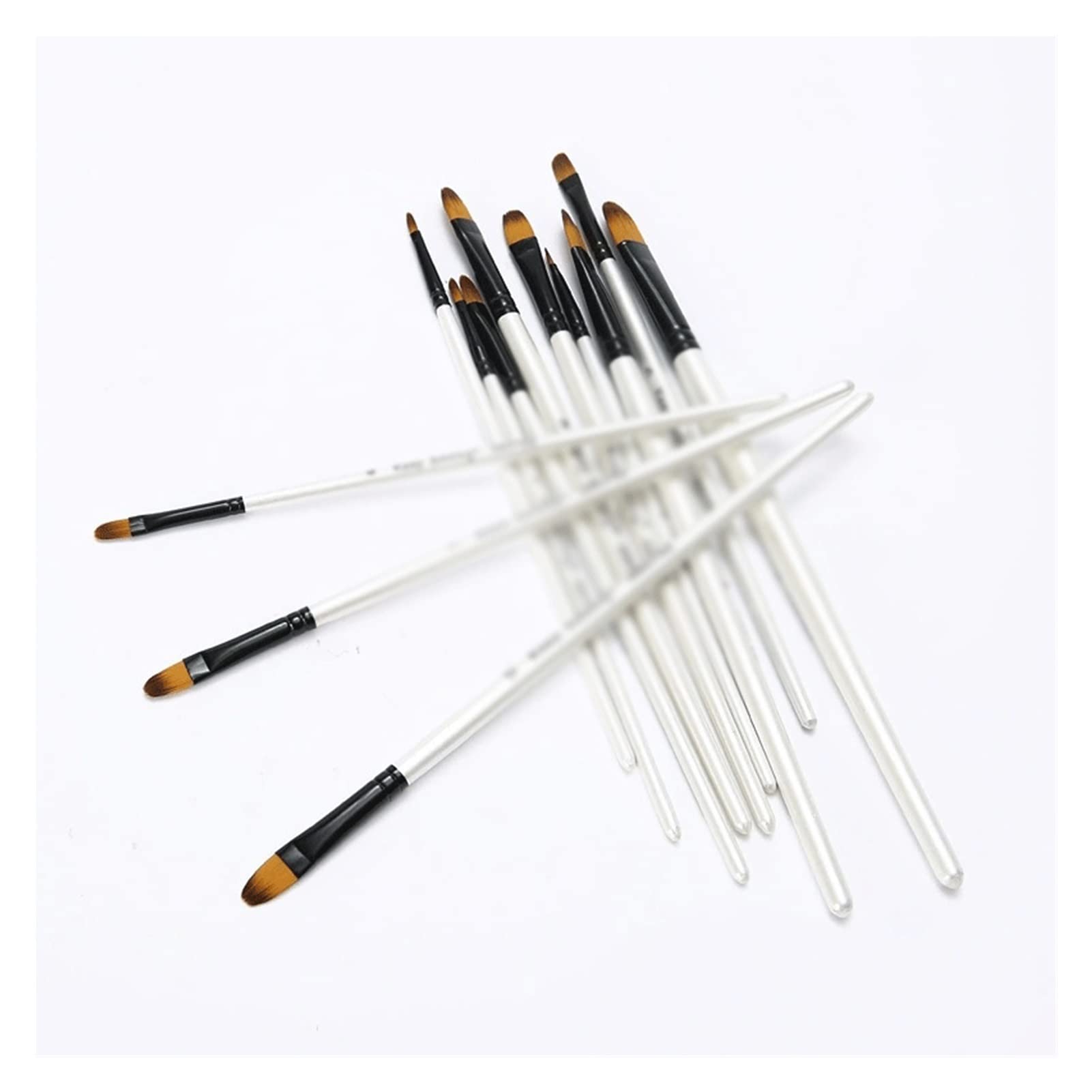 Ensemble de 12 pinceaux en Nylon Blanc Perle avec Tige en Bois, Stylo à Peinture, Ensemble de pinceaux pour Peinture à l'huile.,