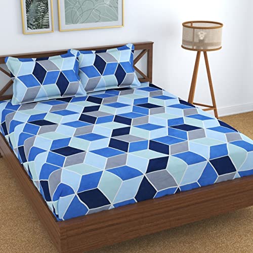 Image of KAWI Cotton Blend Elastic Fitted Bedsheet Queen Size Double Bed (78 inchX 72 inch) - Football Print