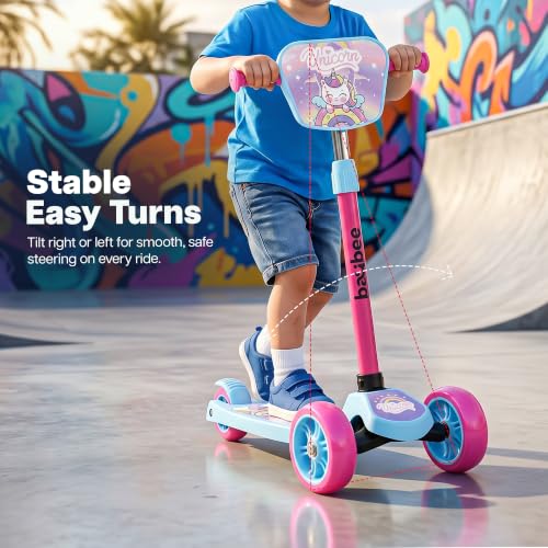 Image of Baybee Trickster Baby Kick Scooter for Kids | Foldable 3 Wheel Kids Scooter with 4 Height Adjustable & Foot Brake | Runner Scooters with Magic Board | Skate Scooter for 2+ Years Boy Girl (Sky Blue)